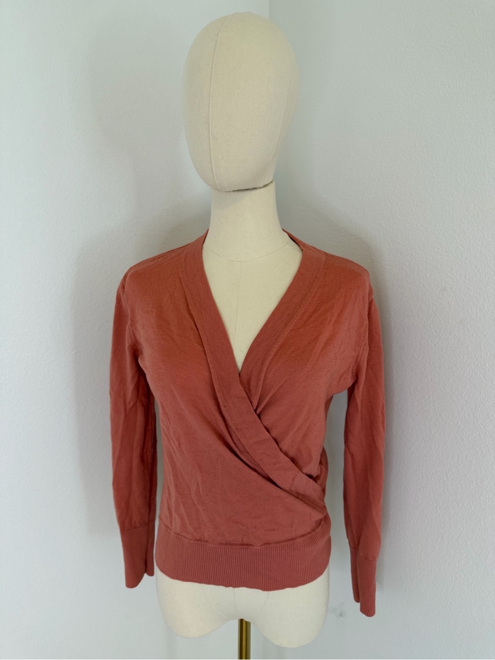 J. Crew Wrap-Front V-Neck Sweater in Rusty Rose 100% Merino Wool Size XS